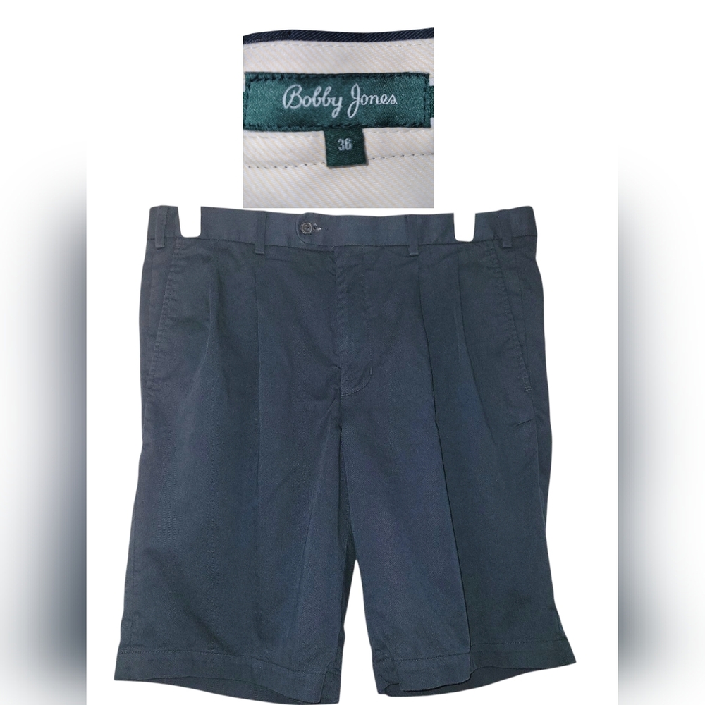 Bobby Jones Mens Flat Front 9" Dress Shorts, Sz W36, Dark Navy, EUC